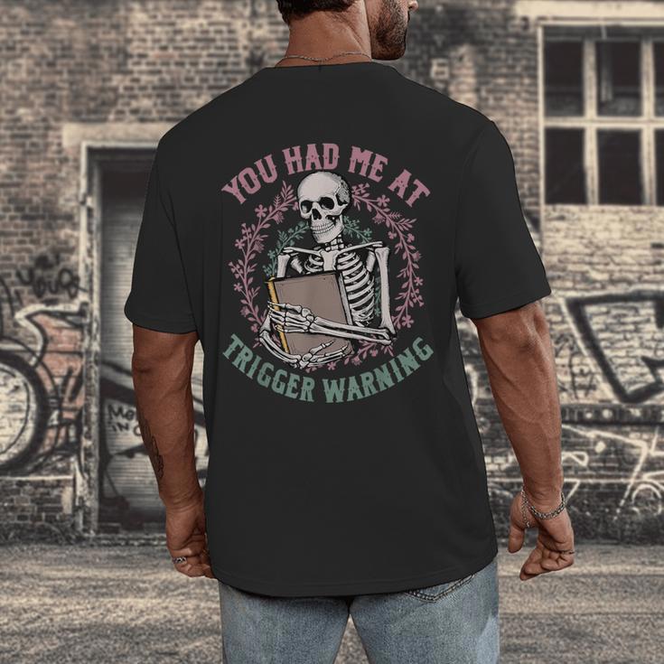 Dark Romance Had Me At Trigger Warning Skeleton Smutt Book Men's Back Print T-Shirt