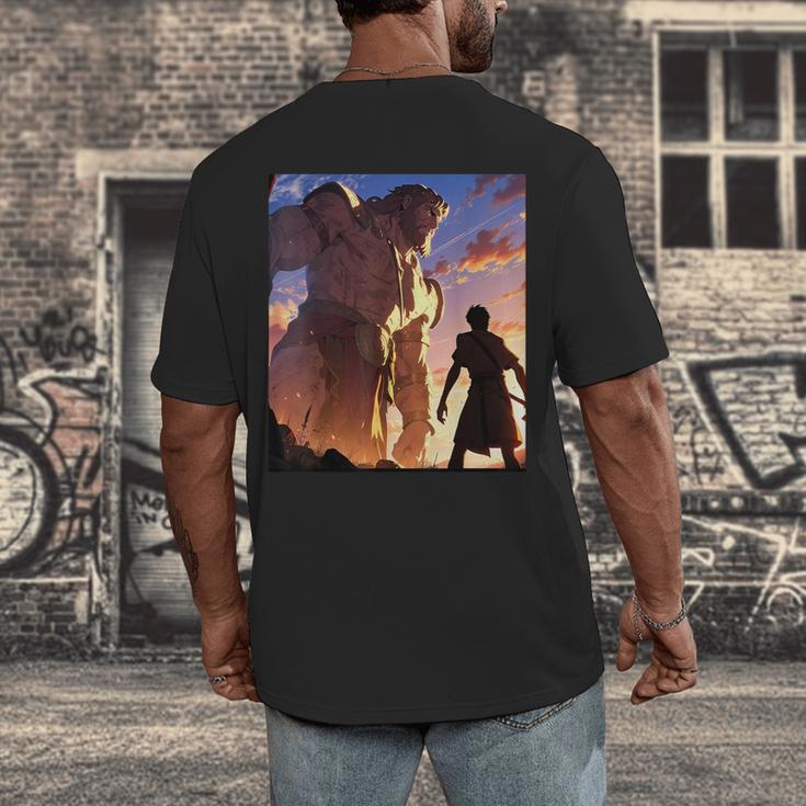 David And Goliath Bible Book Of Samuel Famous Bible Story Men's Back Print T-Shirt