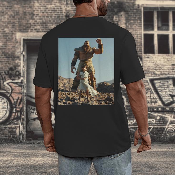 David And Goliath Bible Book Of Samuel King David Men's Back Print T-Shirt