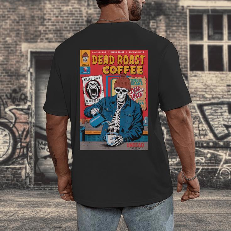 Dead Roast Coffee Comic Book Cover Style Skeleton Barista Men's Back Print T-Shirt