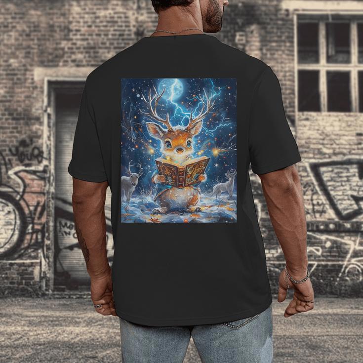 Deer Reads Book Women Girls Reindeer Men's Back Print T-Shirt