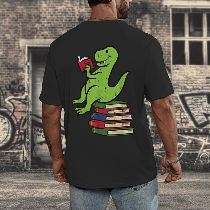 Dino Reading Read Reading Librarian Book Men Boys Kids Men's Back Print T-Shirt
