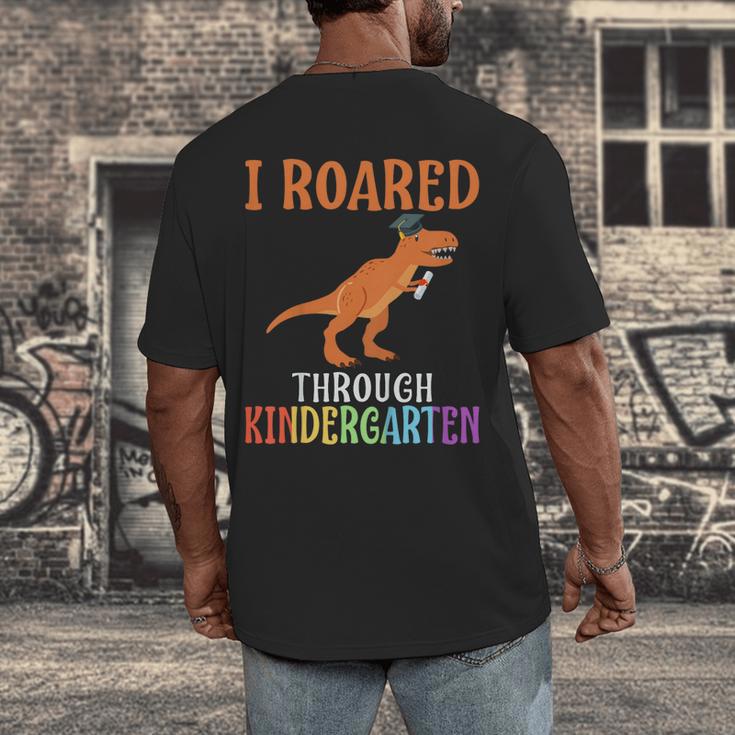 Dinosaur Graduation I Roared Through Kindergarten T-Shirt Men's Back Print T-Shirt