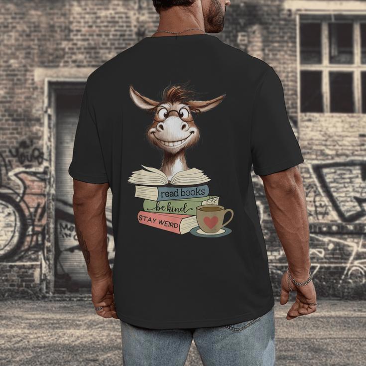 Donkey Reading Book Read Books Be Kind Stay Weird Librarian Men's Back Print T-Shirt