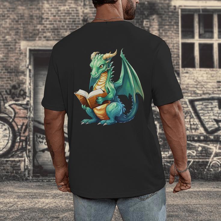 Dragon With Book Men's Back Print T-Shirt Dragon With Book Men's Back Print T-Shirt