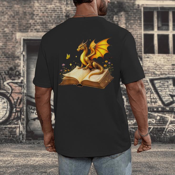 Dragon Fantasy Book Lover Bookish Reader Bookworm Wildflower Men's Back Print T-Shirt Dragon Fantasy Book Lover Bookish Reader Bookworm Wildflower Men's Back Print T-Shirt