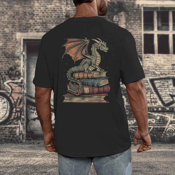 Dragon Fantasy Book Lover Book Nerd Men's Back Print T-Shirt