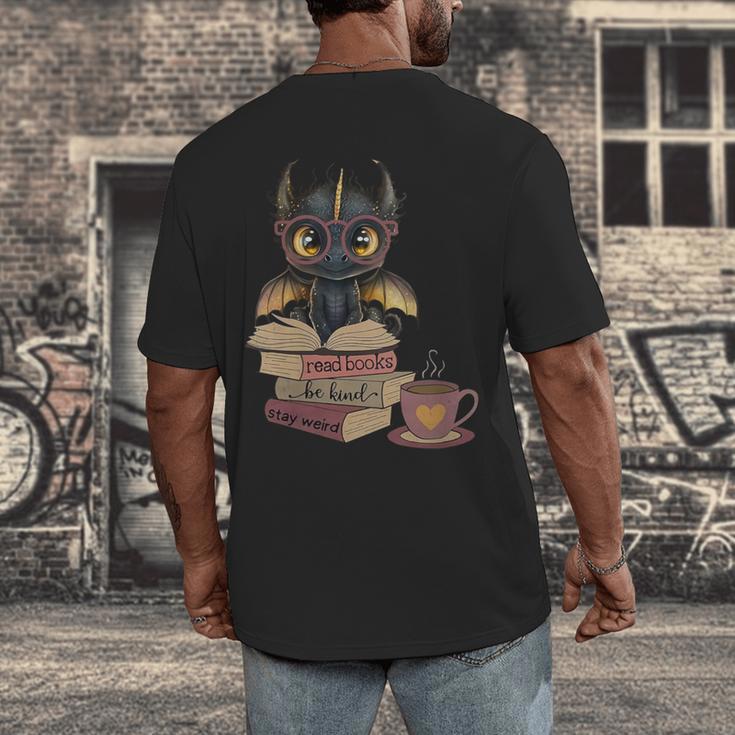 Dragon Read Books Be Kind Stay Weird Book Lover Men's Back Print T-Shirt Dragon Read Books Be Kind Stay Weird Book Lover Men's Back Print T-Shirt