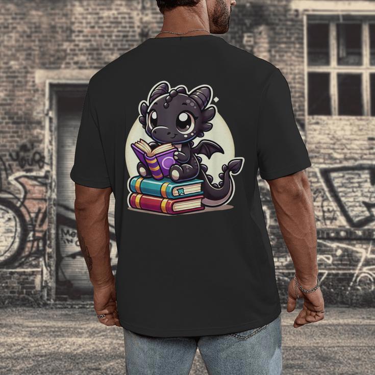 Dragon Reading A Book Cute Bookworm Book Lover Men's Back Print T-Shirt