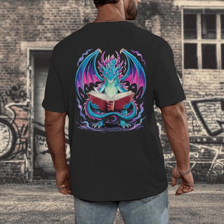 Dragon Reading Book Lover Men's Back Print T-Shirt