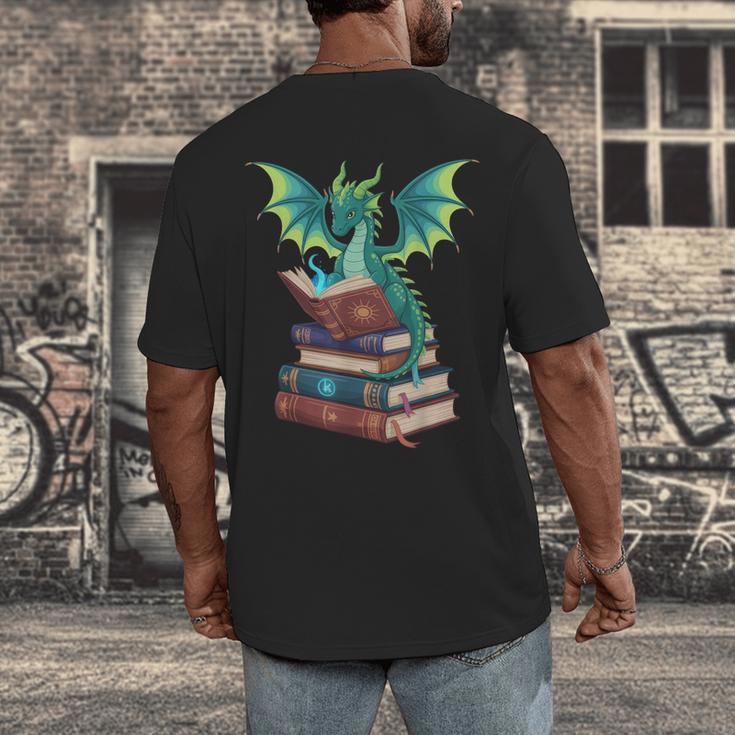 Dragon Reading Books Fantasy Lovers Mythical Creatures Men's Back Print T-Shirt