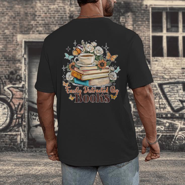Easily Distracted By Books Book Wildflowers Book Lovers Men's Back Print T-Shirt