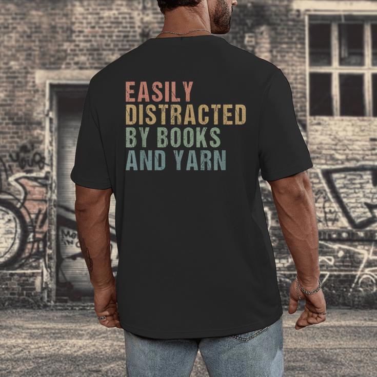 Easily Distracted By Books And Yarn Knitting & Crocheting Men's Back Print T-Shirt