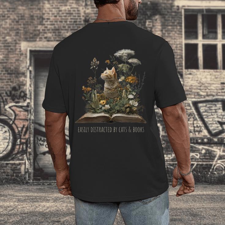 Easily Distracted By Cats And Books Men's Back Print T-Shirt