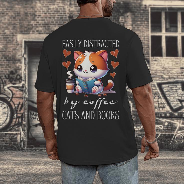 Easily Distracted By Coffee Cats And Books Men's Back Print T-Shirt Easily Distracted By Coffee Cats And Books Men's Back Print T-Shirt