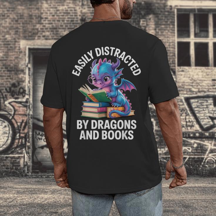 Easily Distracted By Dragons And Books Men's Back Print T-Shirt Easily Distracted By Dragons And Books Men's Back Print T-Shirt