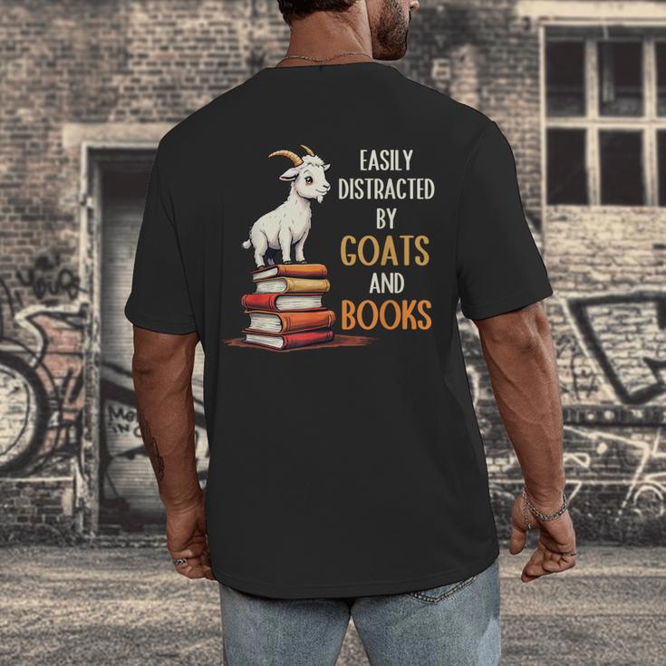Easily Distracted By Goats And Books Goats And Book Reading Men's Back Print T-Shirt