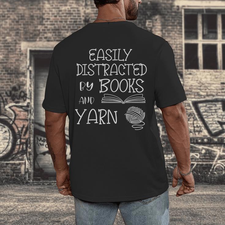 Easily Distracted By Knitting Books And Yarn Quote Reader Men's Back Print T-Shirt