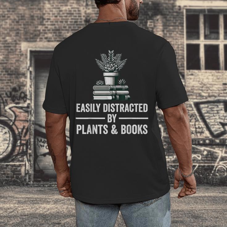 Easily Distracted By Plants & Books Plant Book Lover Men's Back Print T-Shirt Easily Distracted By Plants & Books Plant Book Lover Men's Back Print T-Shirt