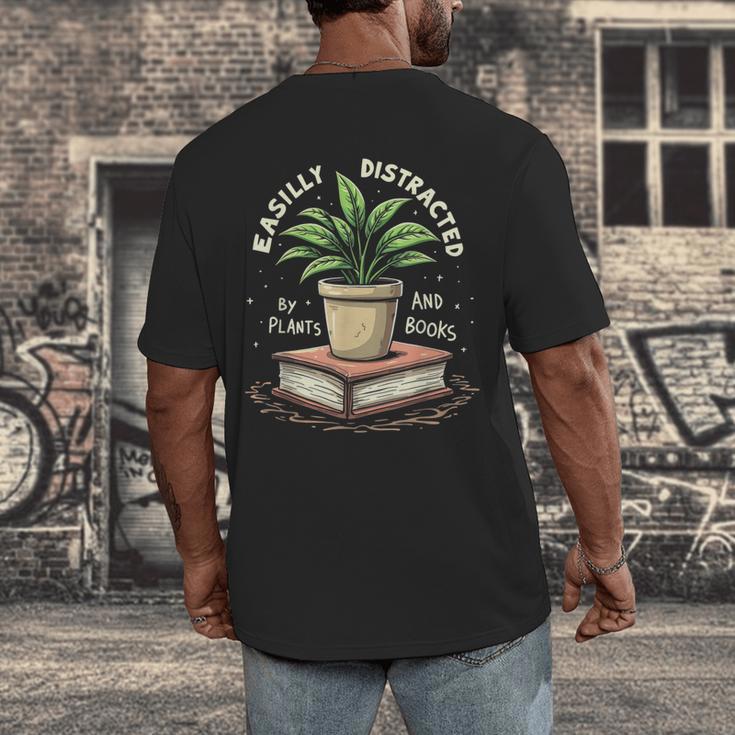 Easily Distracted By Plants And Books Men's Back Print T-Shirt Easily Distracted By Plants And Books Men's Back Print T-Shirt