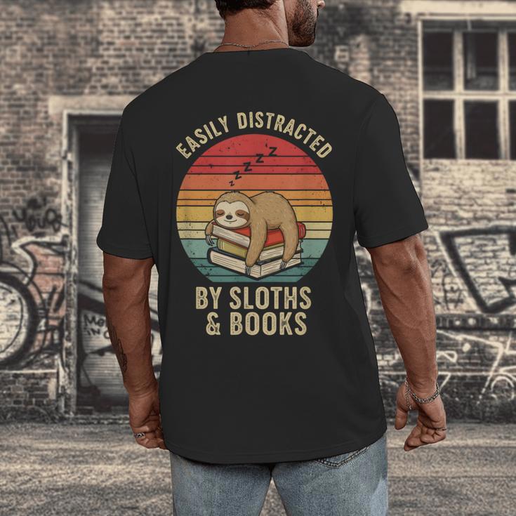 Easily Distracted By Sloths And Books Men's Back Print T-Shirt Easily Distracted By Sloths And Books Men's Back Print T-Shirt
