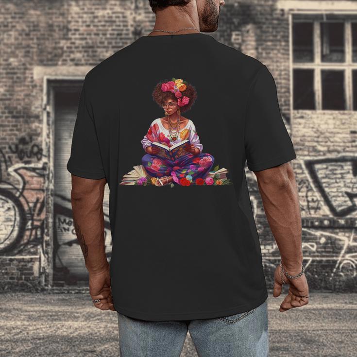 Educated Melanin Queen Afro Women Reading Book History Men's Back Print T-Shirt