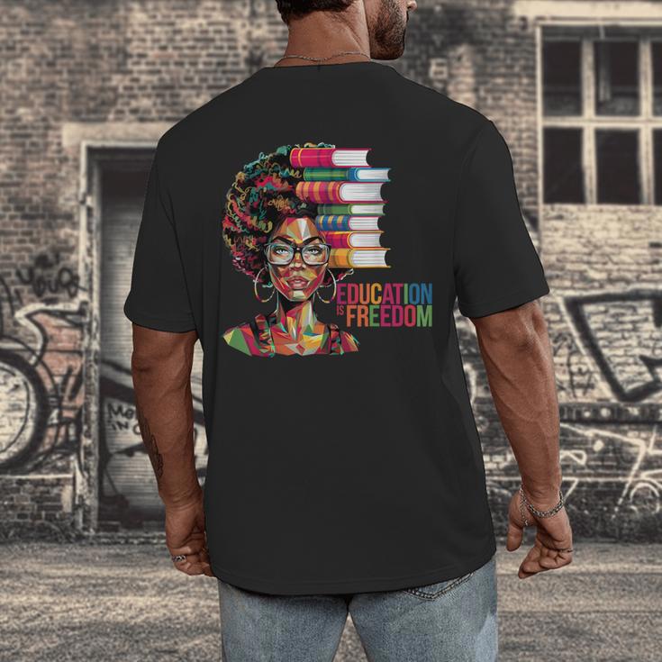 Education Is Freedom History Month Teacher Books Afro Men's Back Print T-Shirt