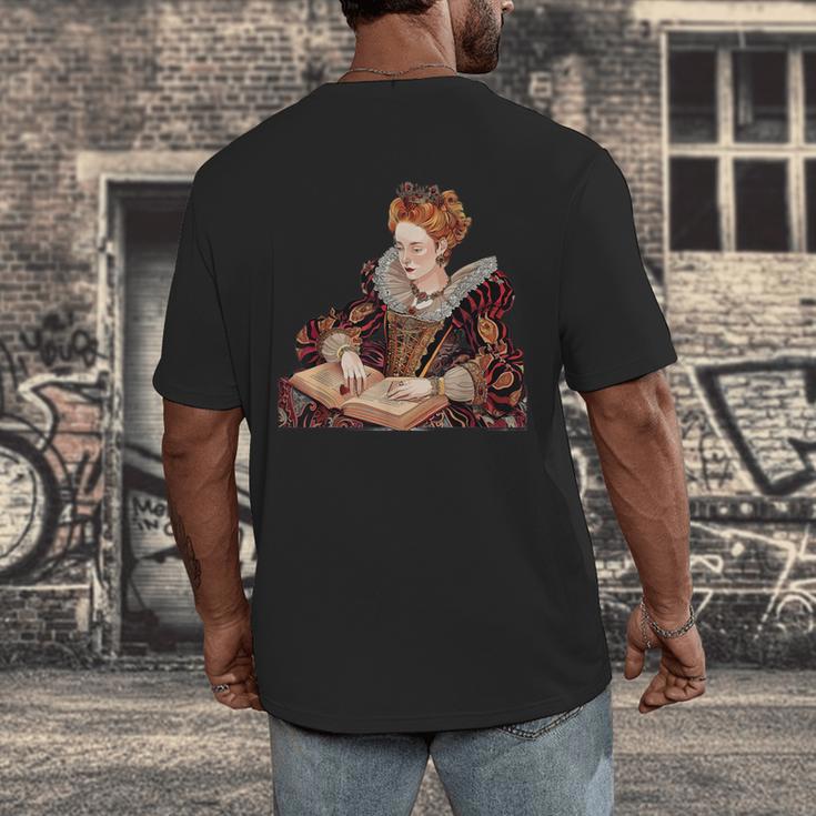 Elizabeth I Reading A Book Men's Back Print T-Shirt Elizabeth I Reading A Book Men's Back Print T-Shirt