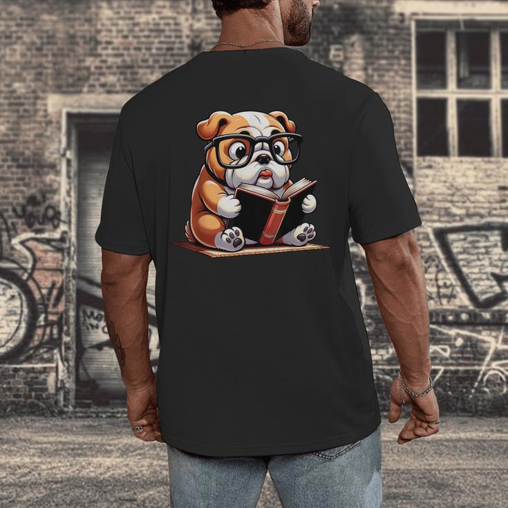 English Bulldog Reading a Book Dog For Men Women Girls Kids Men's Back Print T-Shirt English Bulldog Reading a Book Dog For Men Women Girls Kids Men's Back Print T-Shirt