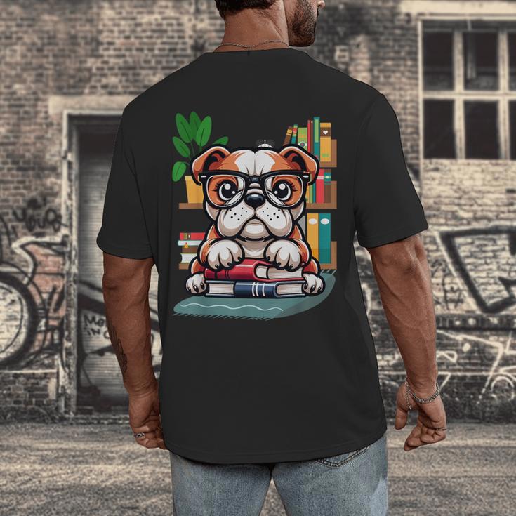 English Bulldog Reading a Book Dog Men's Back Print T-Shirt