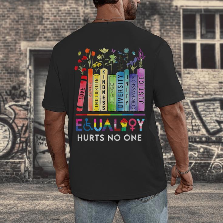 Equality Hurts No One Book Flower Rainbow Pride Month LGBTQ Men's Back Print T-Shirt Equality Hurts No One Book Flower Rainbow Pride Month LGBTQ Men's Back Print T-Shirt