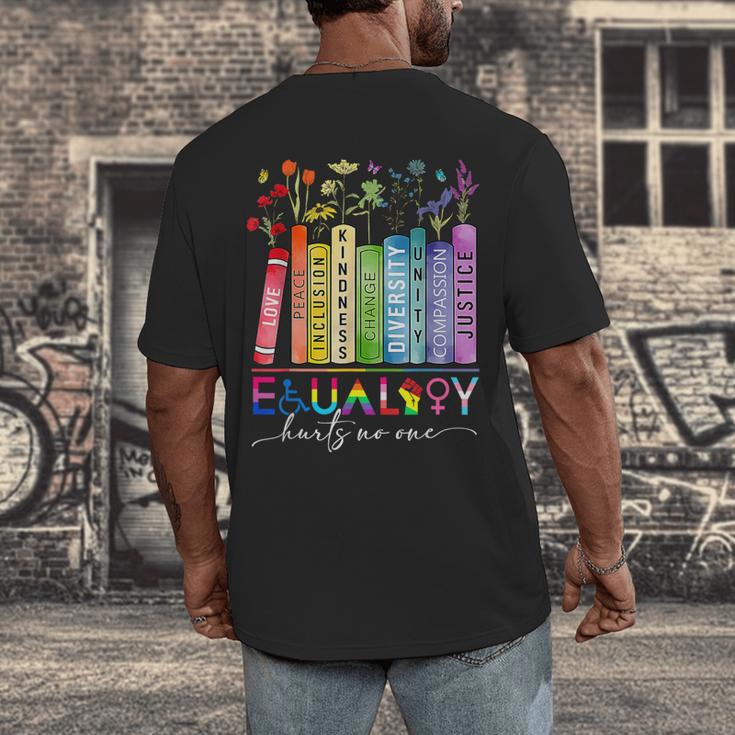 Equality Hurts No One Floral Books LGBTQ Gay Les Pride Month Men's Back Print T-Shirt