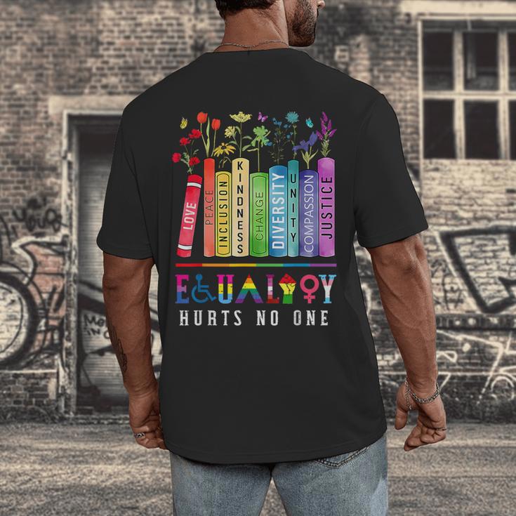 Equality Hurts No One Floral Books LGBTQ Pride Human Rights Men's Back Print T-Shirt
