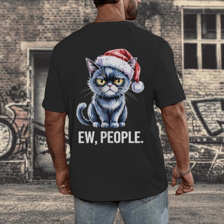 Ew People Cat Christmas Introvert Holiday Humor Men's Back Print T-Shirt Ew People Cat Christmas Introvert Holiday Humor Men's Back Print T-Shirt