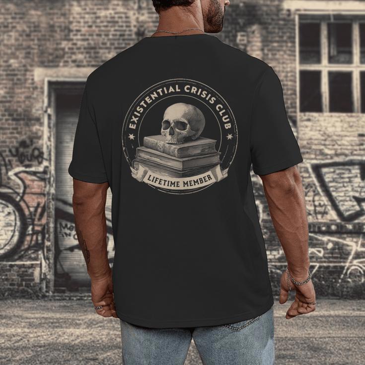 Existential Crisis Club Lifetime Member Skull And Books Men's Back Print T-Shirt