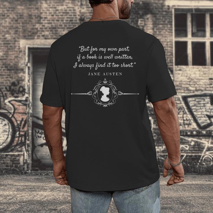 -Expectations Literary Book Club-J Jane Austen Poet Writer Mr Darcy Romantic Quote Men's Back Print T-Shirt