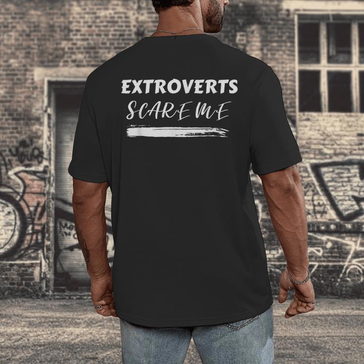 Extroverts Scare Me Introvert Antisocial Joke INFJ Pun Men's Back Print T-Shirt Extroverts Scare Me Introvert Antisocial Joke INFJ Pun Men's Back Print T-Shirt