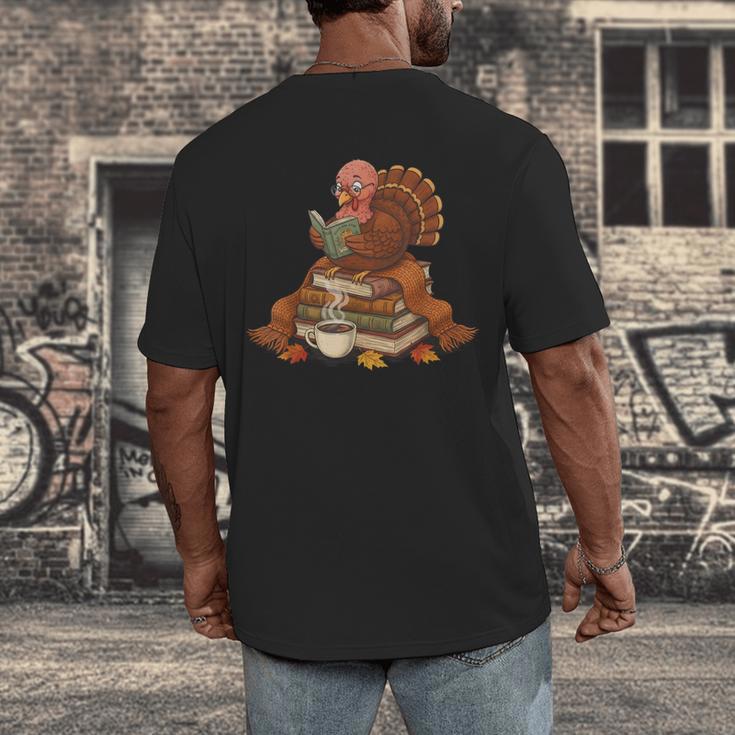 Fall Book Vintage Turkey Thanksgiving Reading Book Lovers Men's Back Print T-Shirt