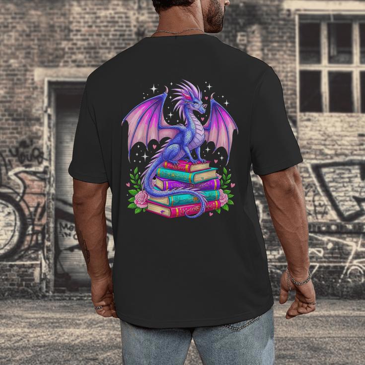 Fantasy Dragon Reading Books Bookworm Men's Back Print T-Shirt