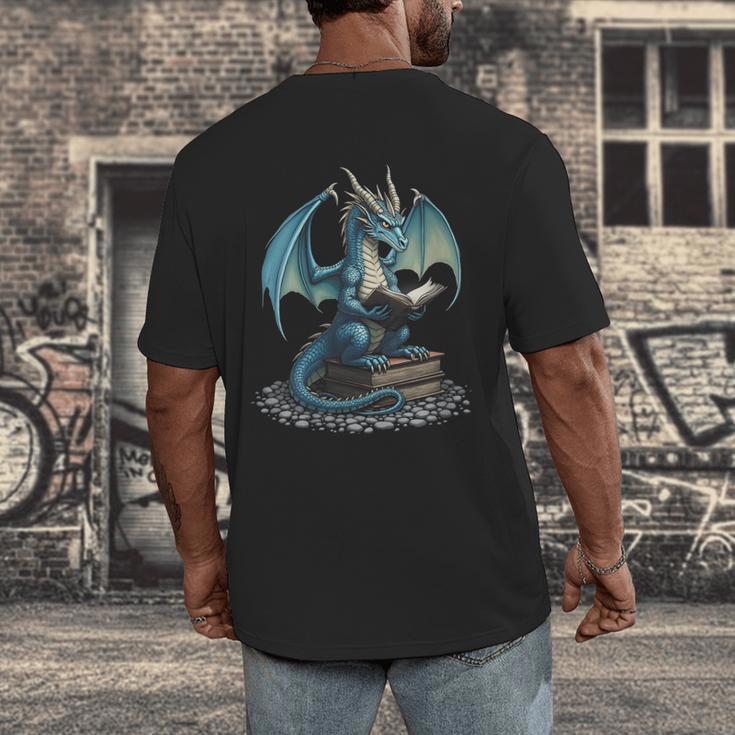 Fantasy Dragon Reading Magical Book Lover Halloween Vibes Men's Back Print T-Shirt