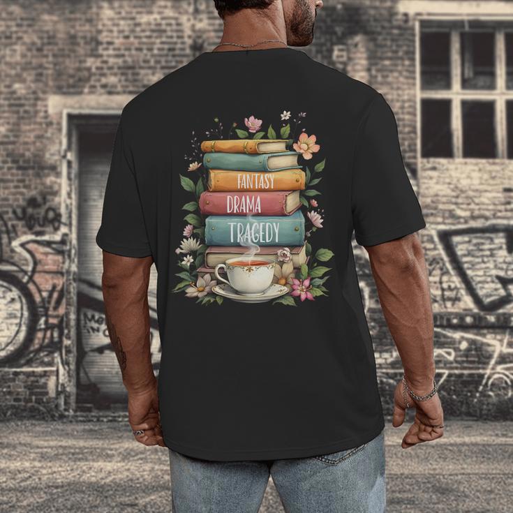 Fantasy Drama Tragedy Book Lover Subtle Watercolor Men's Back Print T-Shirt Fantasy Drama Tragedy Book Lover Subtle Watercolor Men's Back Print T-Shirt