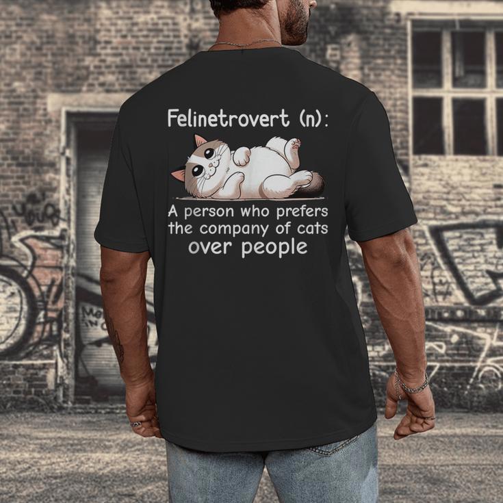 Felinetrovert Definition Cat Lover Introvert Humor Cats Men's Back Print T-Shirt