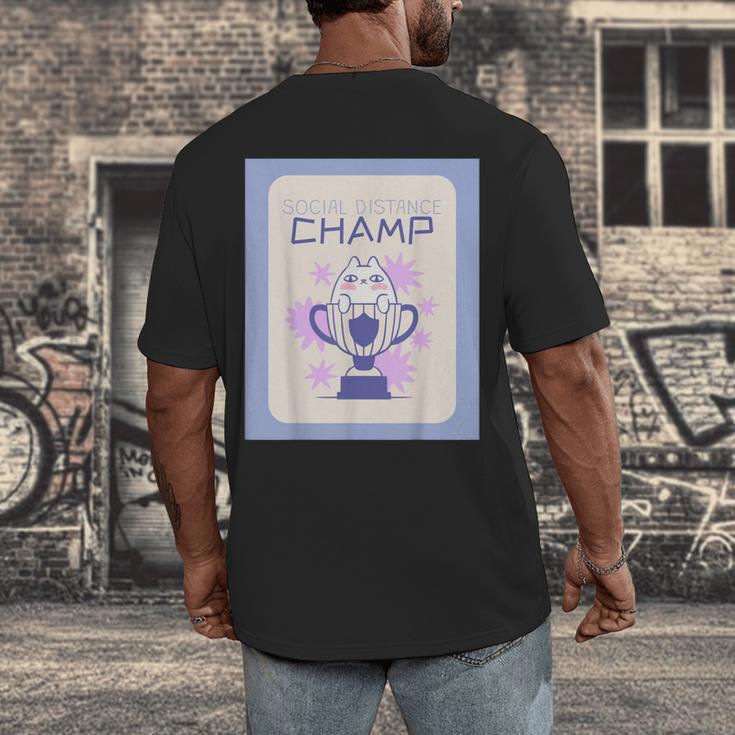 Fun Cute Introvert Cat Character Trophy For Men Women Men's Back Print T-Shirt Fun Cute Introvert Cat Character Trophy For Men Women Men's Back Print T-Shirt