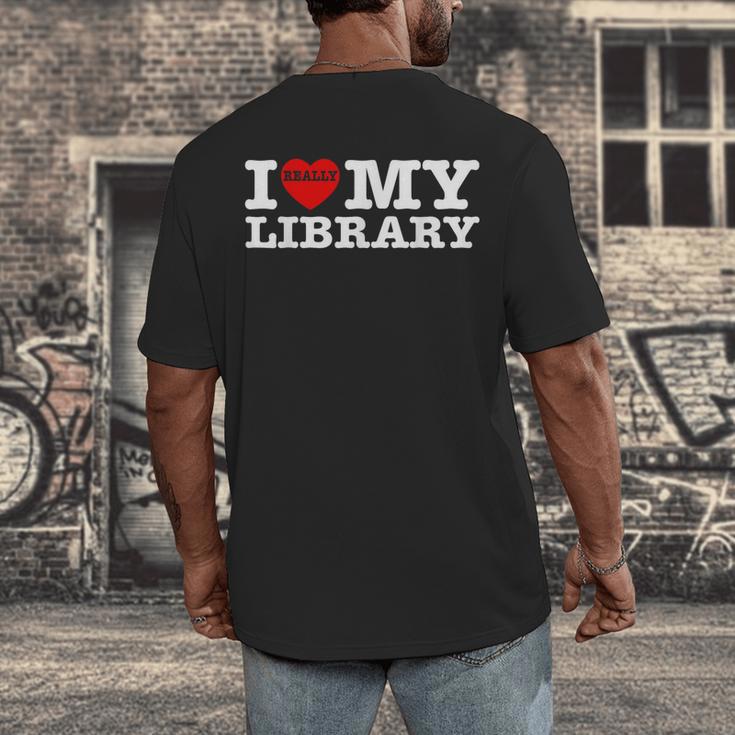 Fun I Love My Library Book Reader Bookworm Librarian Costume Men's Back Print T-Shirt