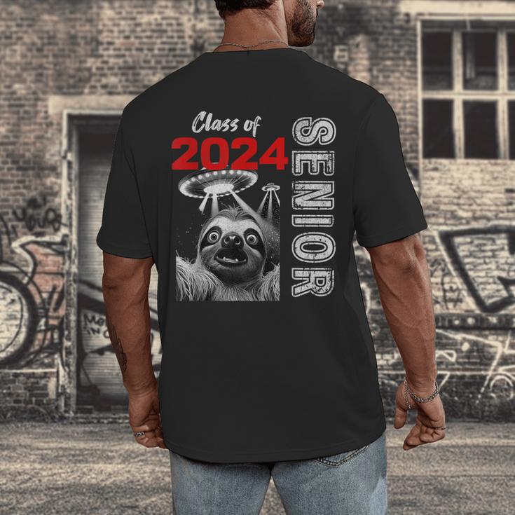 Fun Trendy UFO Sloth Graduation Class Of 2024 Senior Men's Back Print T-Shirt