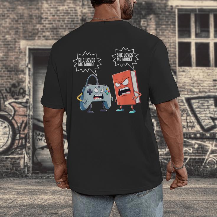 Gamer Book Lover Girl Women Bookworm Video Gaming Daughter Men's Back Print T-Shirt