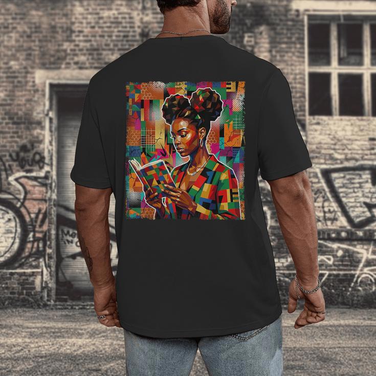 Geometric History Educated Women Reading Book Melanin Men's Back Print T-Shirt