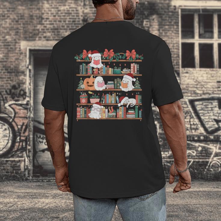 Ghost Christmas Reading Book Lover Library Christmas Teacher Men's Back Print T-Shirt