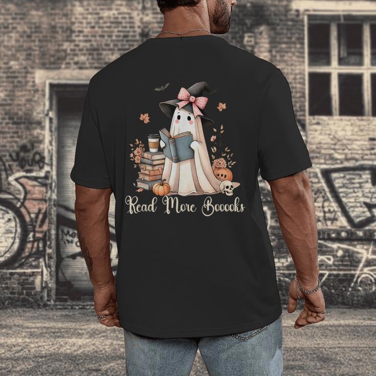 Ghost Reading Book Coquette Bow Halloween Girl Kid Teacher Men's Back Print T-Shirt Ghost Reading Book Coquette Bow Halloween Girl Kid Teacher Men's Back Print T-Shirt