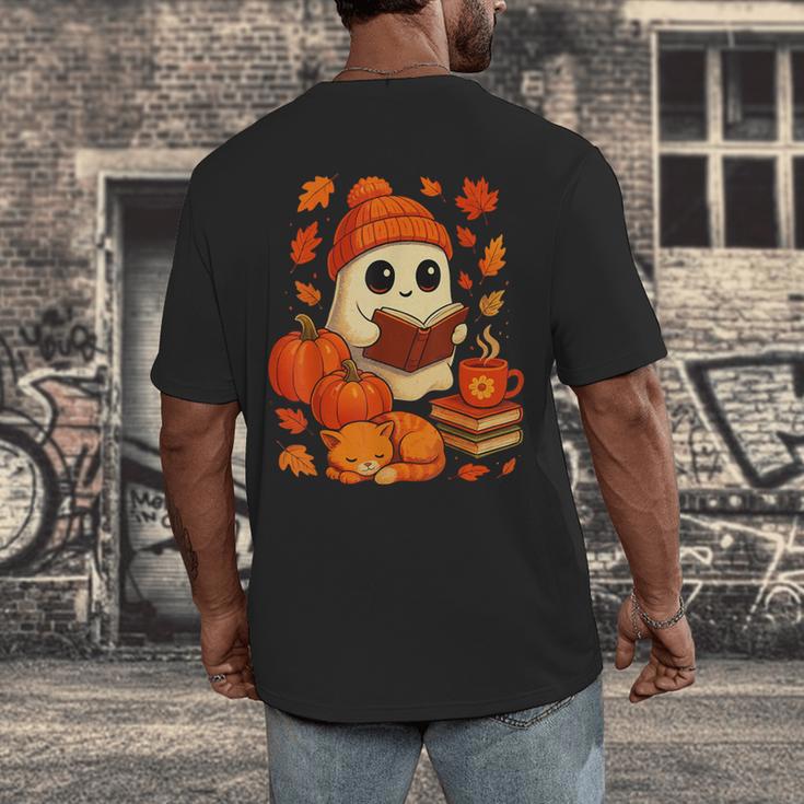 Ghost Reading Book Lovers Autumn Fall Halloween Men's Back Print T-Shirt Ghost Reading Book Lovers Autumn Fall Halloween Men's Back Print T-Shirt
